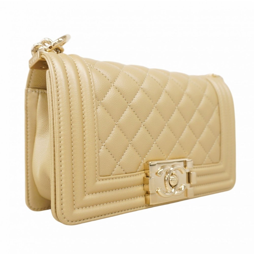 Chanel Shoulder Bag Boy Chain Caviar Skin Beige Champagne Women's - Picture 2 of 11